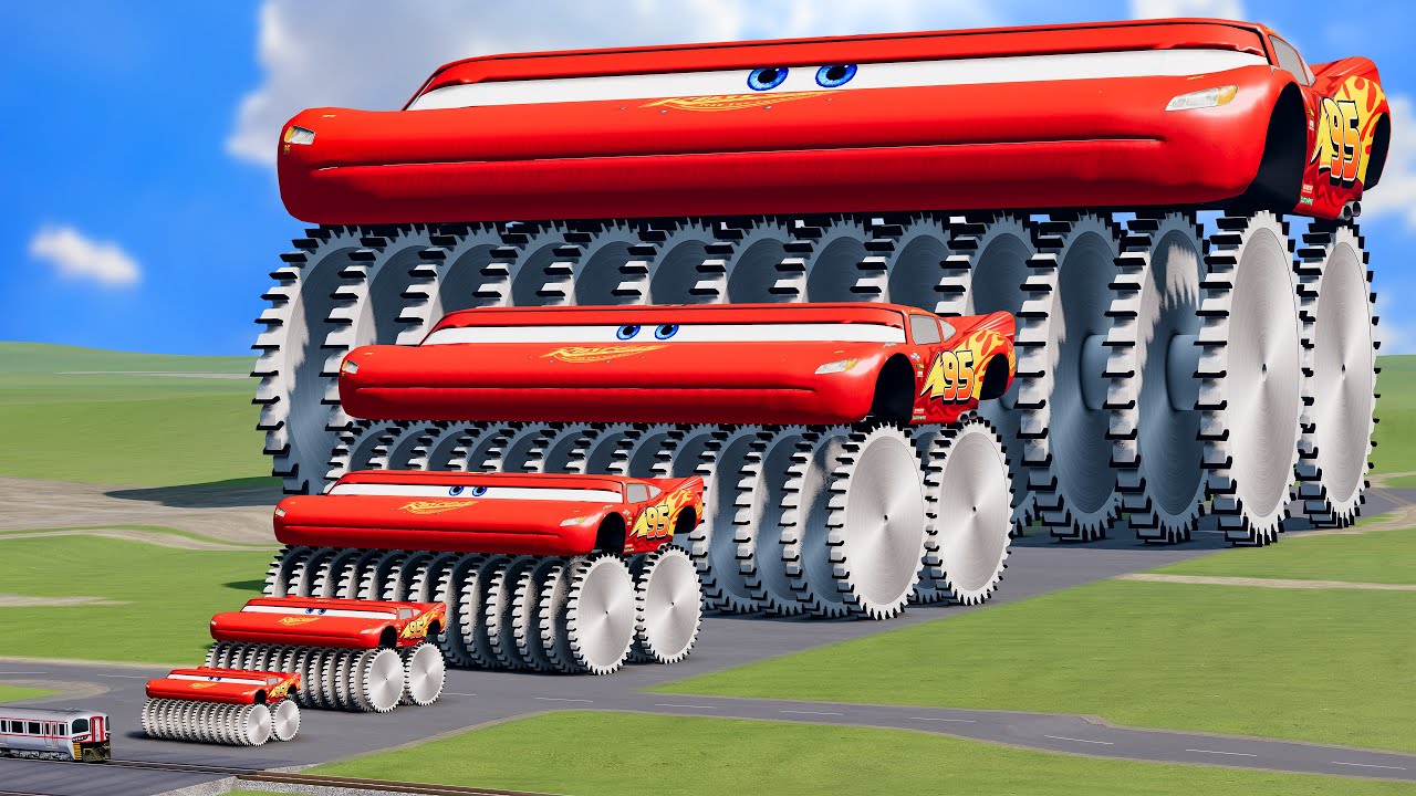 Big & Small Wide Lightning Mcqueen Monster Saw Truck vs Trains Thomas | BeamNG.Drive