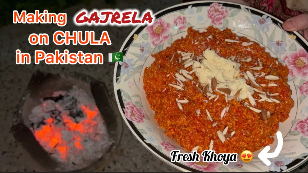 Приготовление гаджрелы на сковороде чула в Пакистане со свежей кхоей 😋🇵🇰 | Кухня Наргис