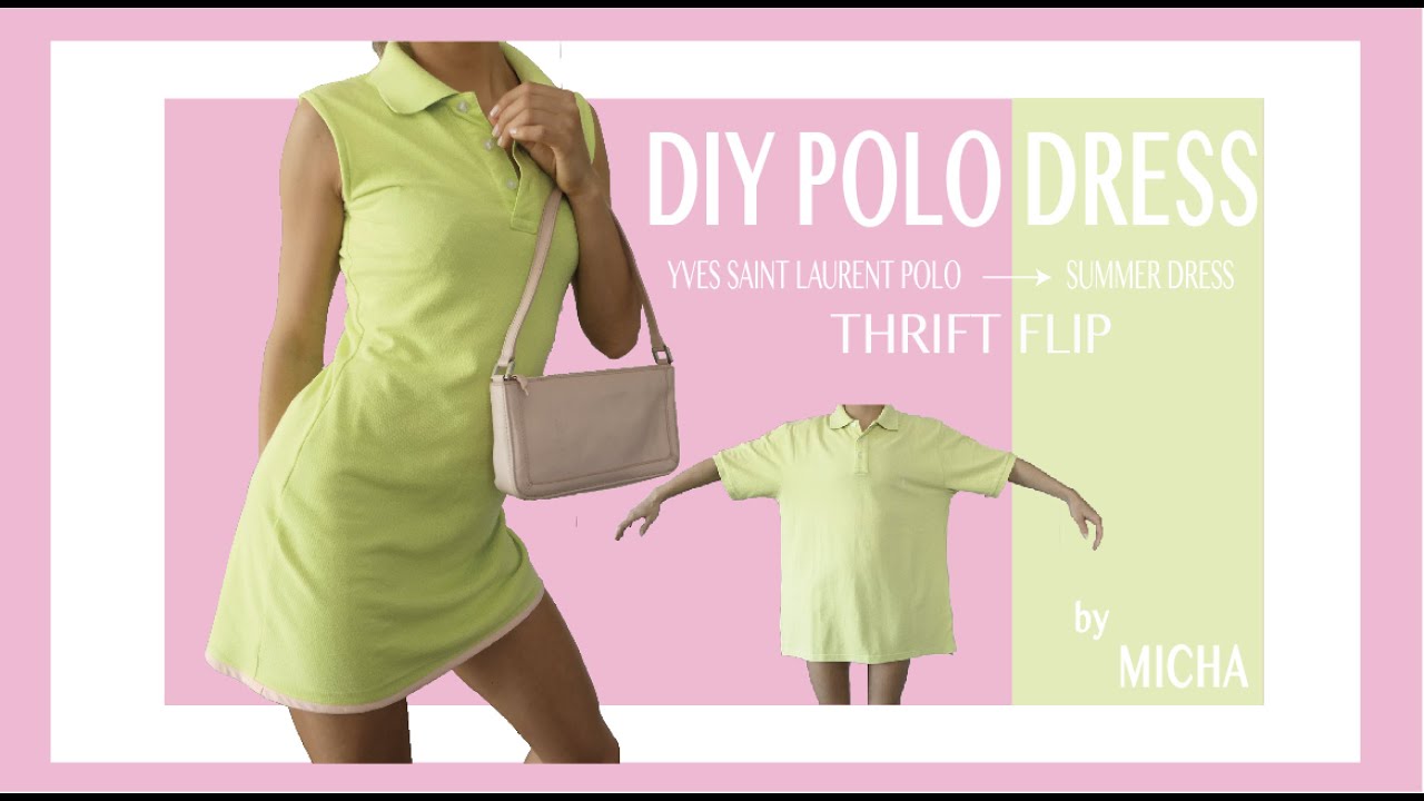 DIY Y2K POLO Dress - Easy Sewing Tutorial - Thrift Flip ! Yves Saint Laurent Polo to Dress How To