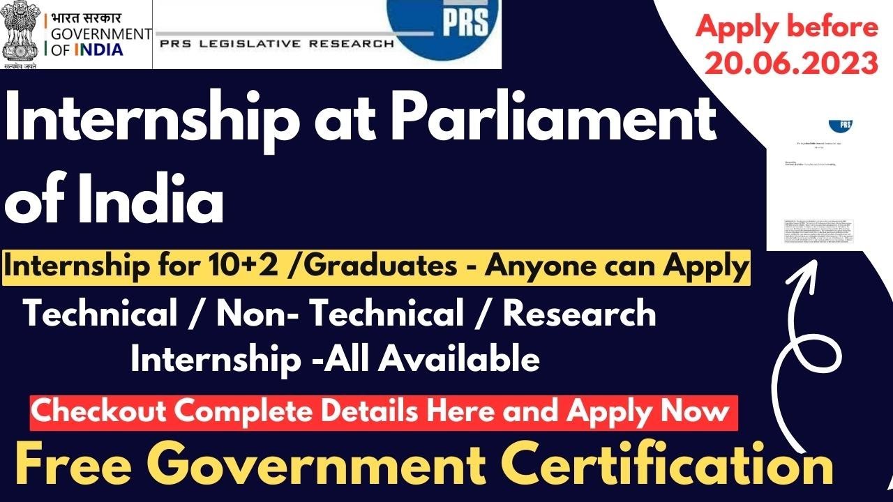 Internship at Parliament of India | PRS Legislative Internship Program 2023 -Government Internship