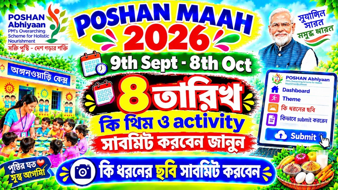 🔥8 তারিখ কী থিম ও Activity হবে? |  ছবি কীভাবে Submit করবেন | Poshan Maah 2026।।