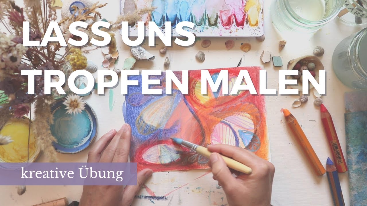 Mixed Media Mal&uuml;bung, Male Tropfen mit Aquarellfarbe
