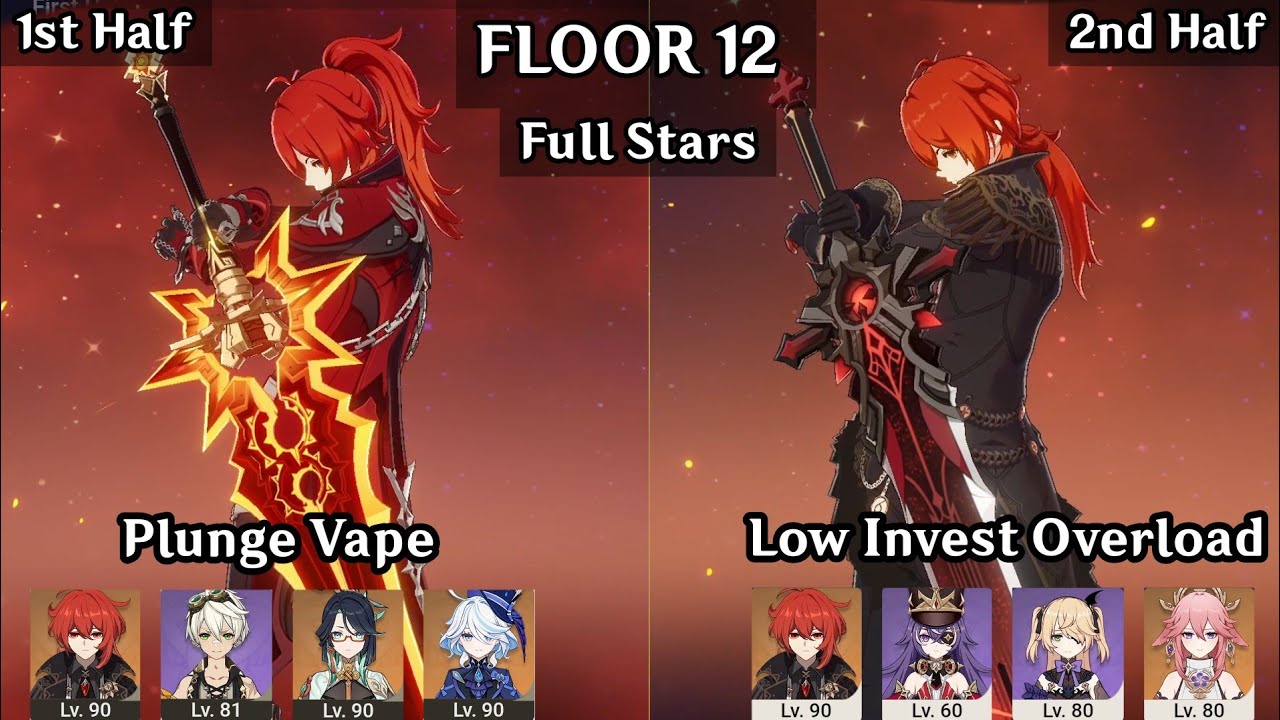 Diluc Plunge Vape + C0 / C6 Diluc Overload | 5.6 Spiral Abyss Floor 12 9 Stars | Genshin Impact
