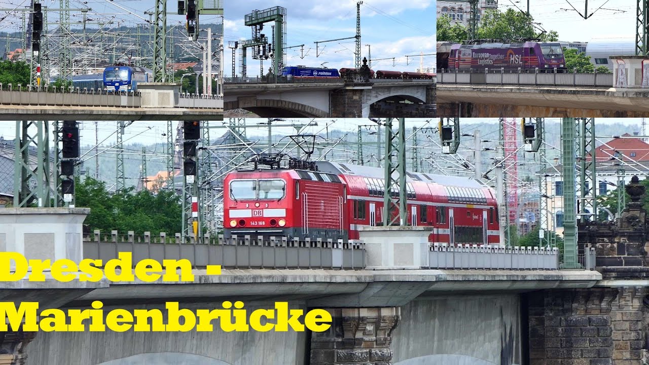 Reger Zugverkehr auf der Marienbrücke in Dresden