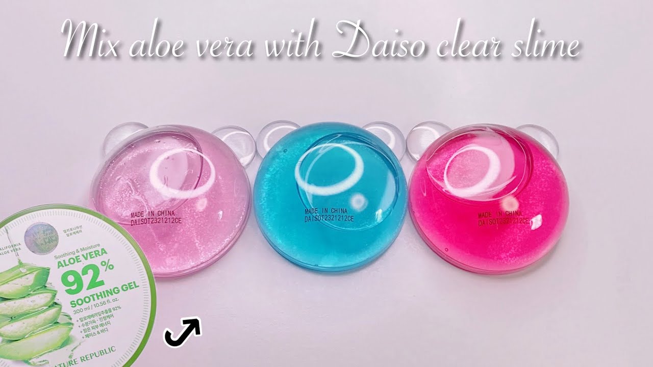 【ASMR】ダイソーのきれいなコリコリスライムにアロエベラを混ぜる【音フェチ】Mix aloe vera with Daiso clear slime