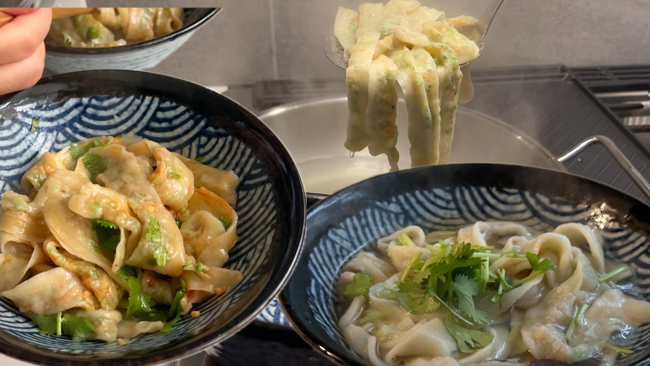 不用买馄饨皮了 面团变形记 ｜鲜虾馄饨条 --油泼辣子随意转换【田园时光美食】
