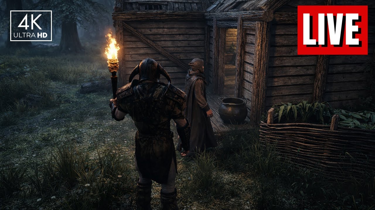 Skyrim Night Ambience & Music 4K | Cabin in the Woods