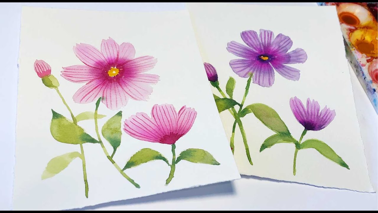 Easy Watercolor Cosmos/ flower painting for Beginners/ step by step
