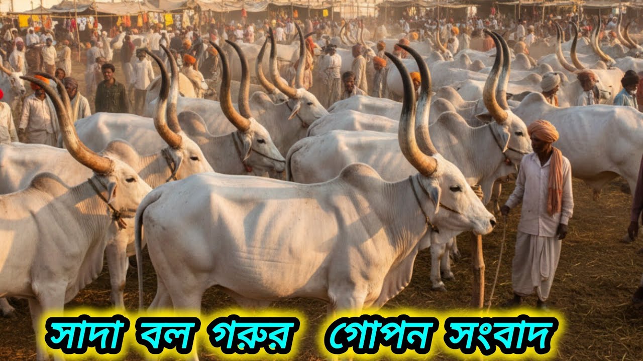 ১৭/০১/২৬/ ইন্ডিয়ান হরিয়ানা সাদা বলদ গরুর আমদানি   ও দাম দর জানুন জয়পুরহাট গরুর হাট থেকে #বলদ #গরুর 