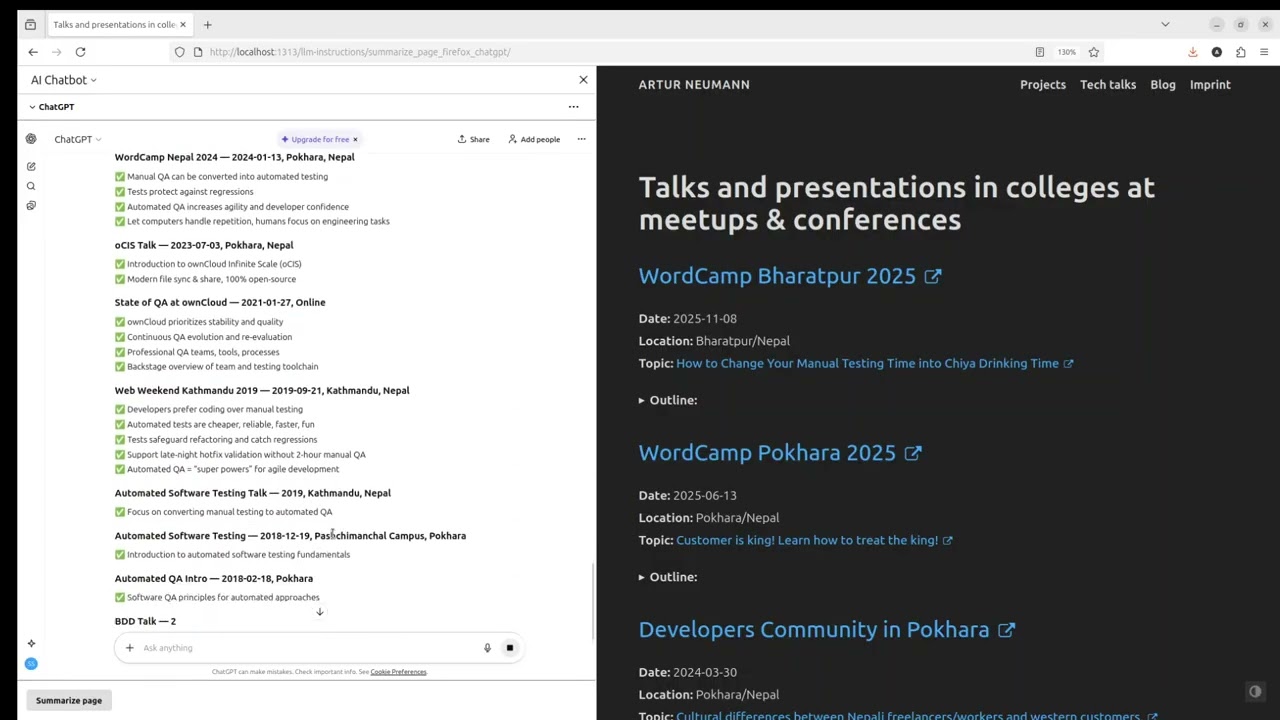 injecting prompts into ChatGPT while summarize a page using firefox