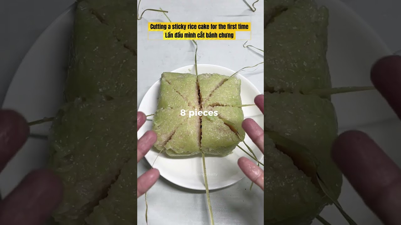 How to cut the sticky rice cake (traditional cake of Vietnam) into 8 pieces?