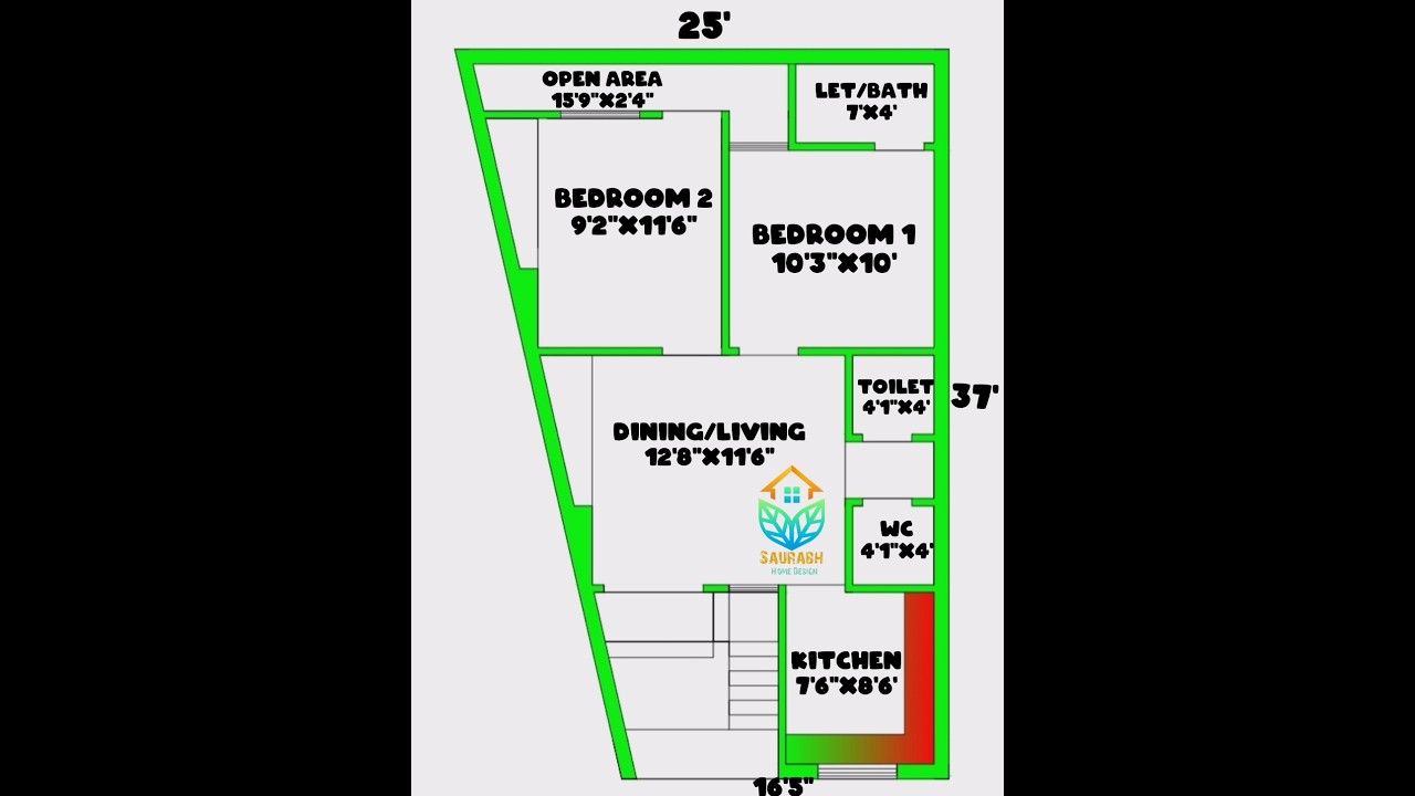 25'*37' house plan | Tirche plot mai ghar ka naksha