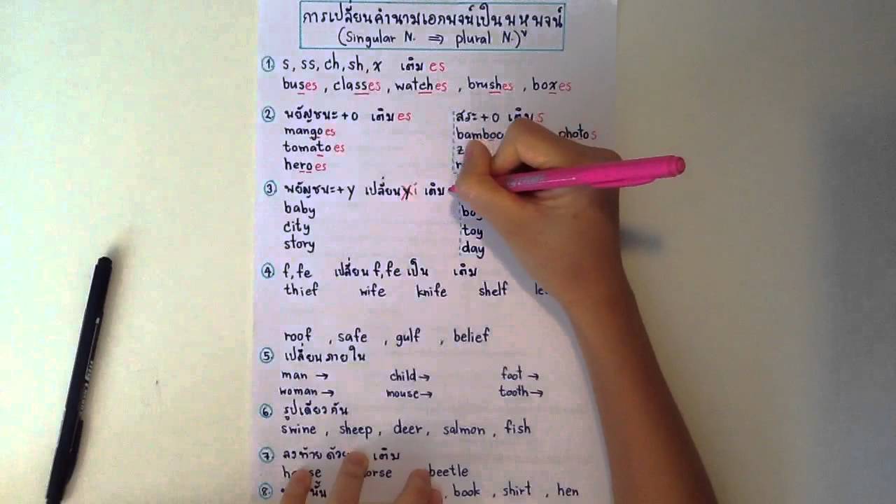 Grammar 5 นาที : การเปลี่ยนคำนามเอกพจน์เป็นพหูพจน์ (การเติม s, es, ies ท้ายคำนาม)