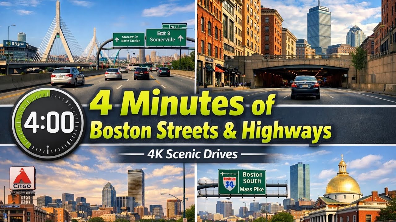 ⏰ 4 Minutes of Boston Streets & Highways | 4K Scenic Drives