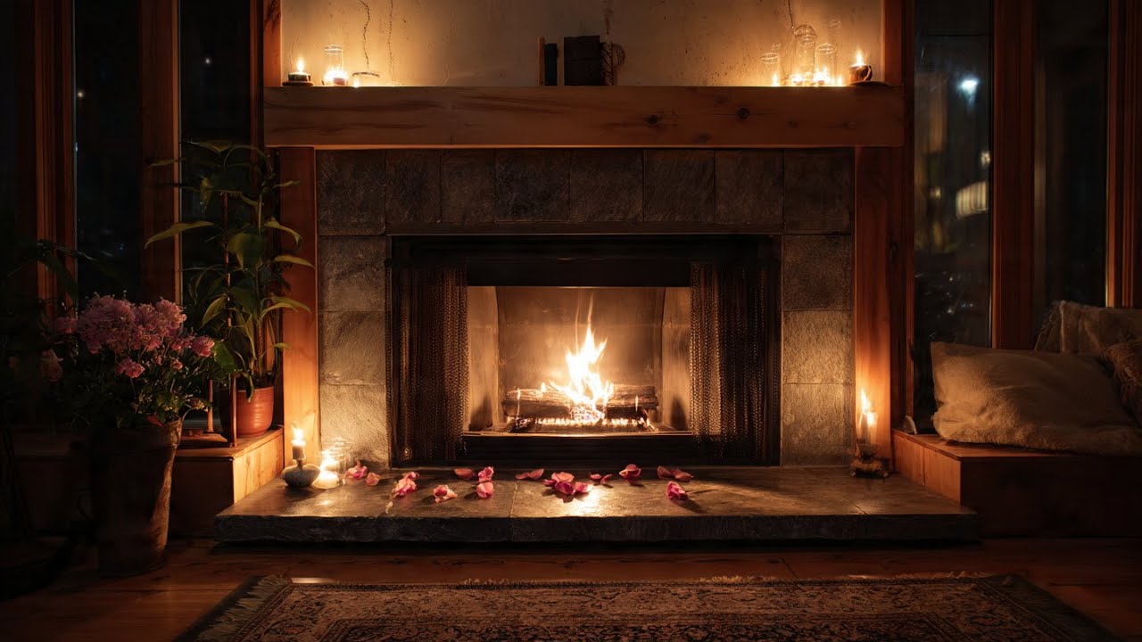Valentine’s Day Fireplace ❤️ Warm Fire, Candles & Cozy Romance