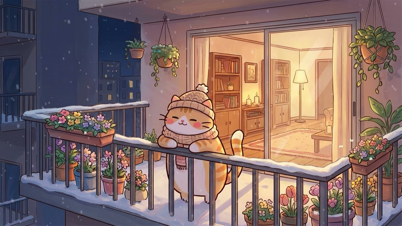 Pusheen’s Chill Balcony 🧺 Gentle Lofi for Stress Relief & Study 📖✨