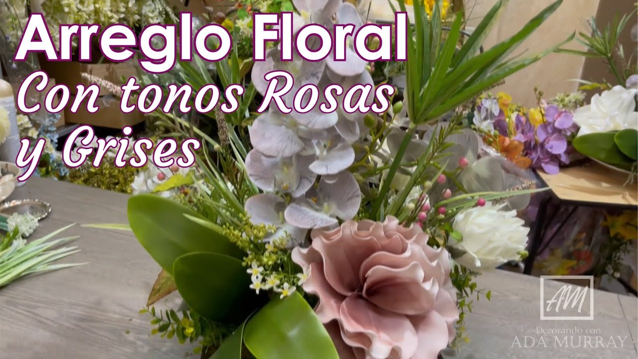 Combinamos Rosa y Gris en un Arreglo Floral para Comedor.