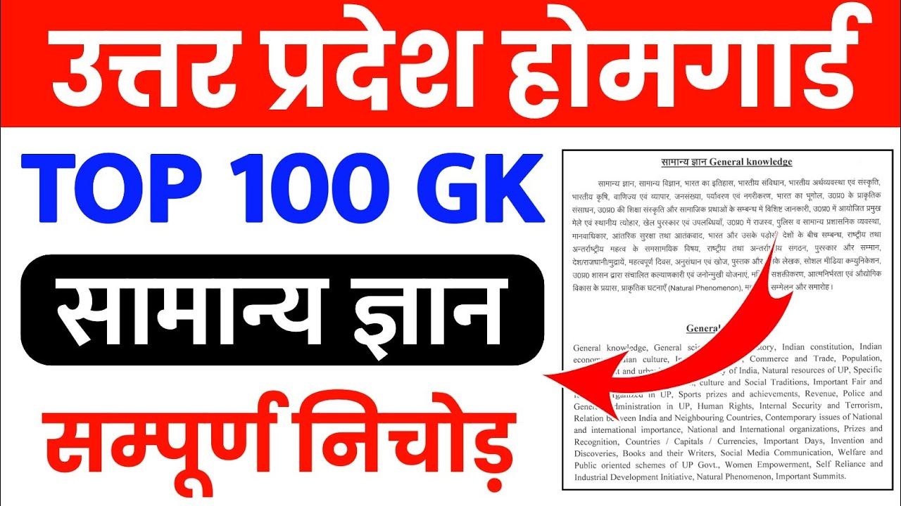UP Home Guard GK 2025 |Most Expected GK Questions |UP Home Guard GK 100 questions