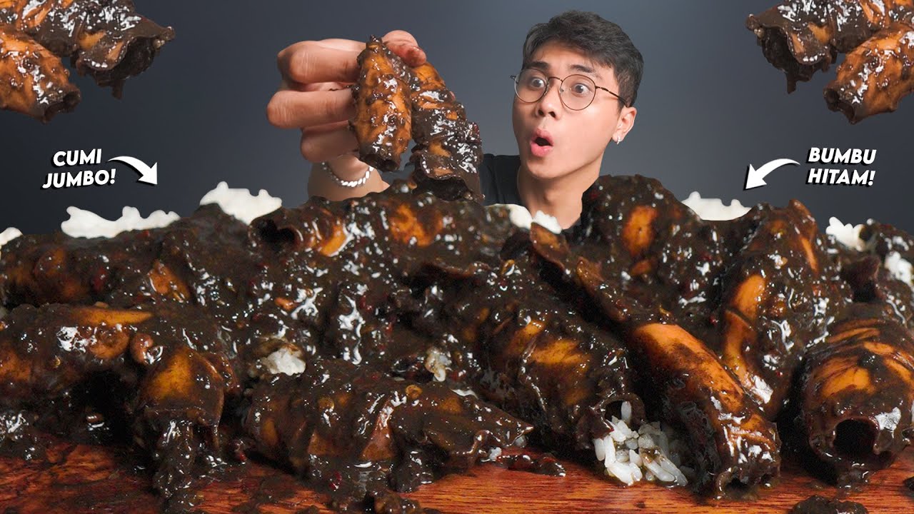 GILAK!! MUKBANG CUMI UTUH BUMBU HITAM PEDAS!! MULUT PANAS!!🥵