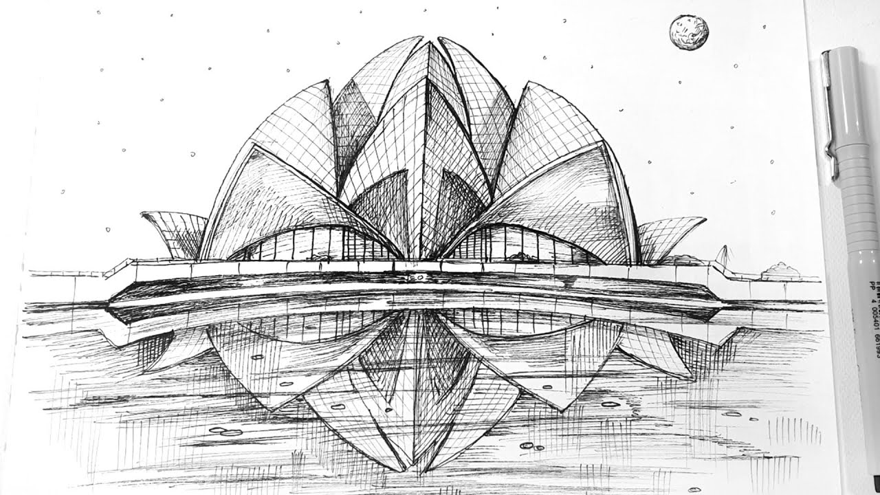 Lotus Temple, Delhi - pen drawing sounds ASMR