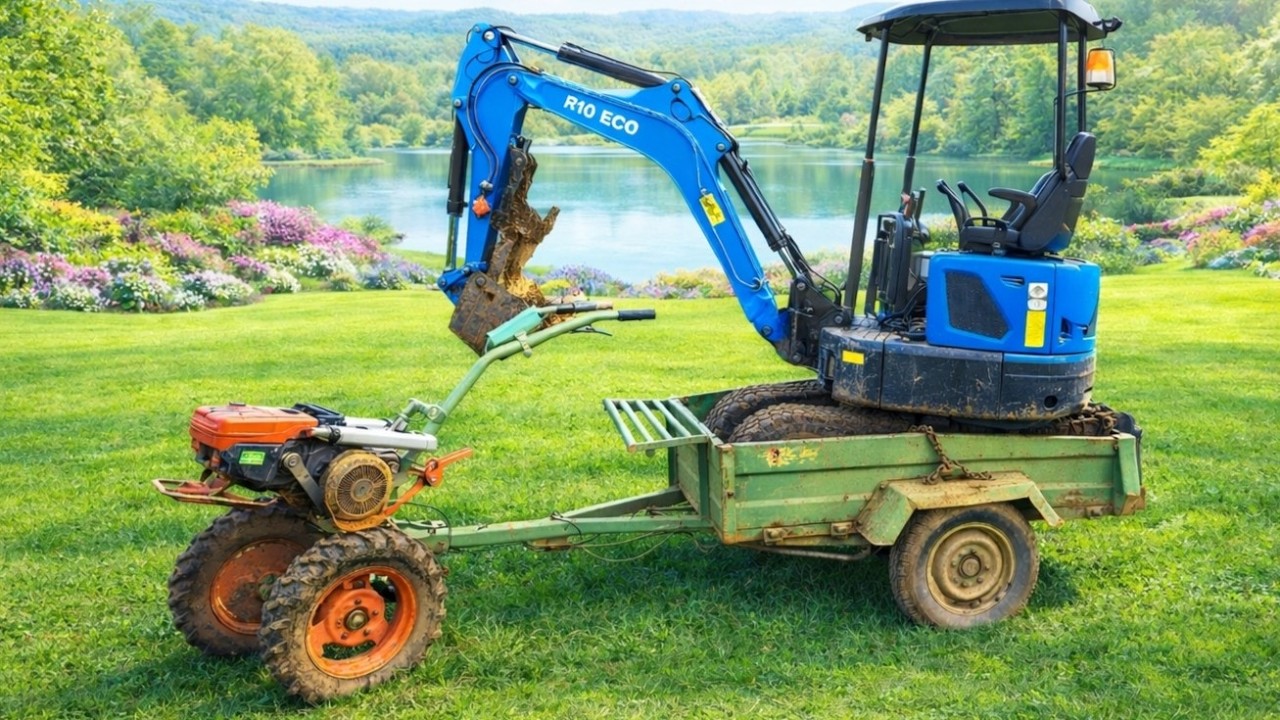 Can 80kg Power Tiller tow 1000kg Mini excavator?