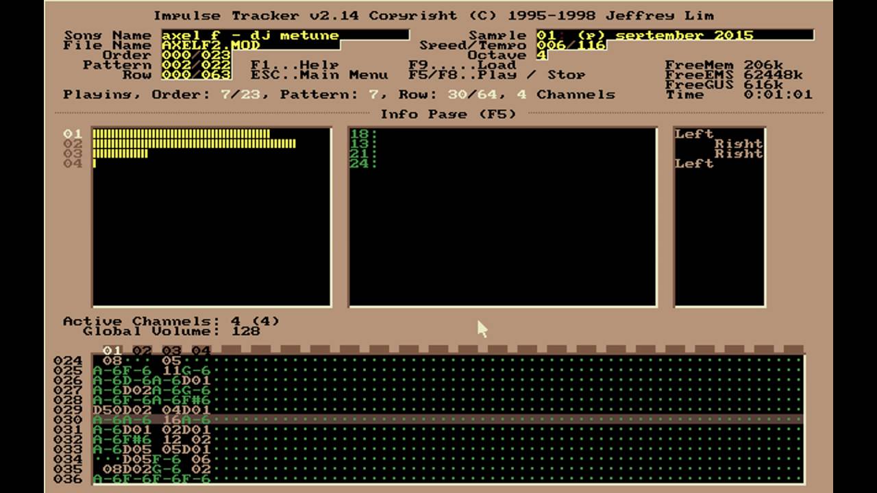 DJ Metune - Axel F Amiga Cover (MOD) Impulse Tracker (Gravis Ultrasound DosBox emulation)
