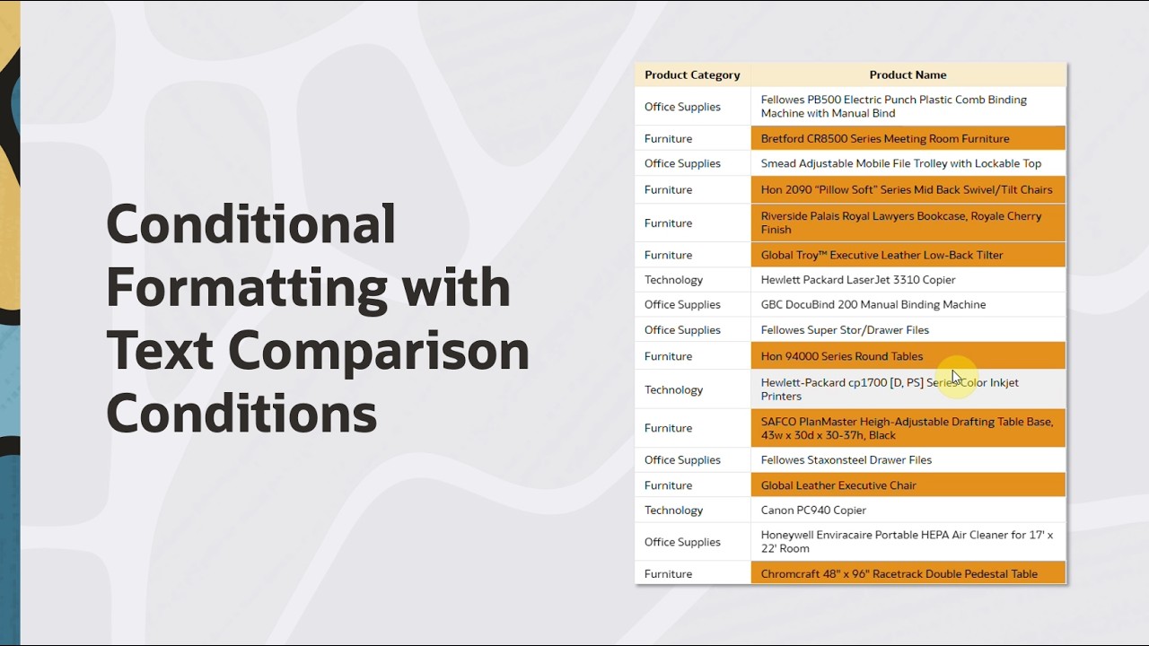 Conditional Formatting with Text Comparison Conditions in Oracle Analytics