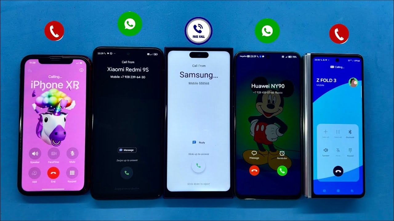 Incoming Outgoing call Samsung Z Fold3 + Huawei NY90, IPhone XR + Xiaomi 9S + Fake call Samsung S25U