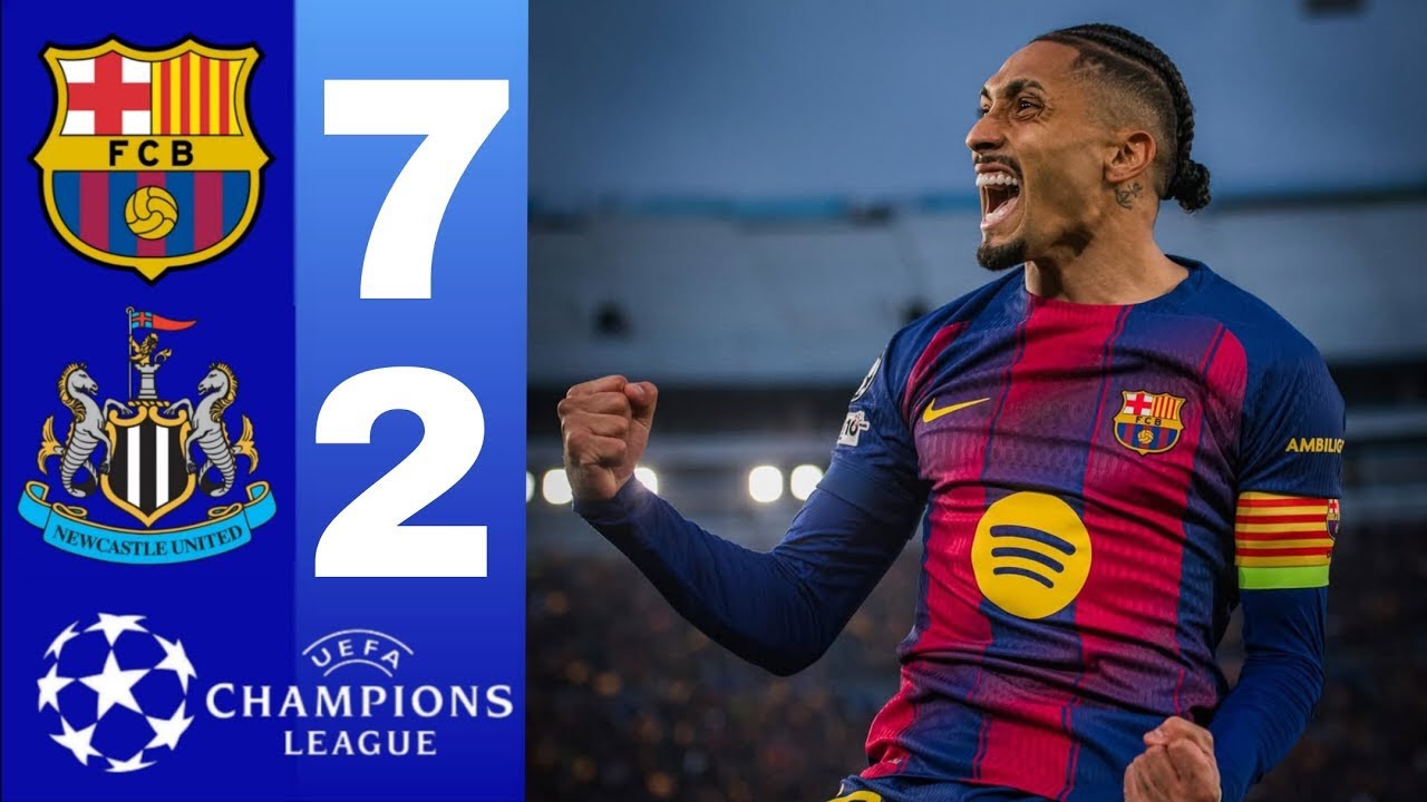 barcelona vs newcastle 7-2 Highlights & allGoals  raphinha brace. Bernal & lewandoski brace ucl 