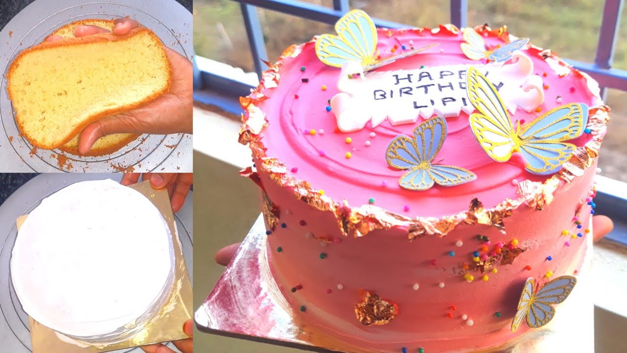 Simple Vanilla Cake Decorating Idea For Beginners || Simple Birthday Cake Design || Pink Cake Design