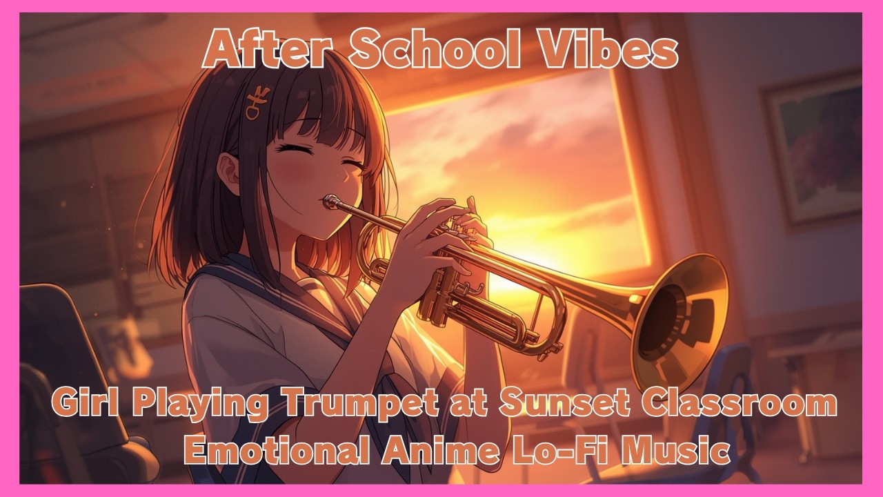 [夕焼けの教室でトランペットを吹く少女].  エモい青春Lo-Fi BGM