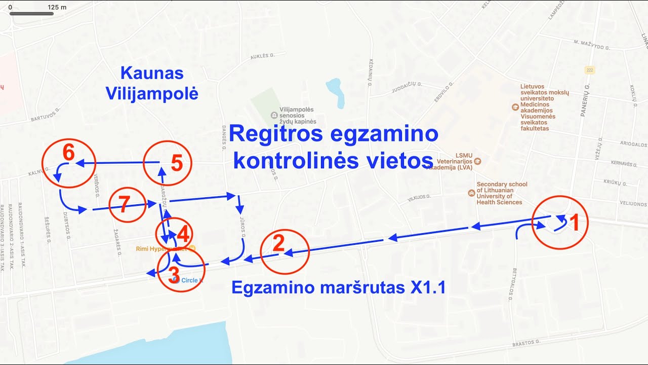 Egzamino maršrutas x1.1 Regiros egzamino kontrolinės vietos.