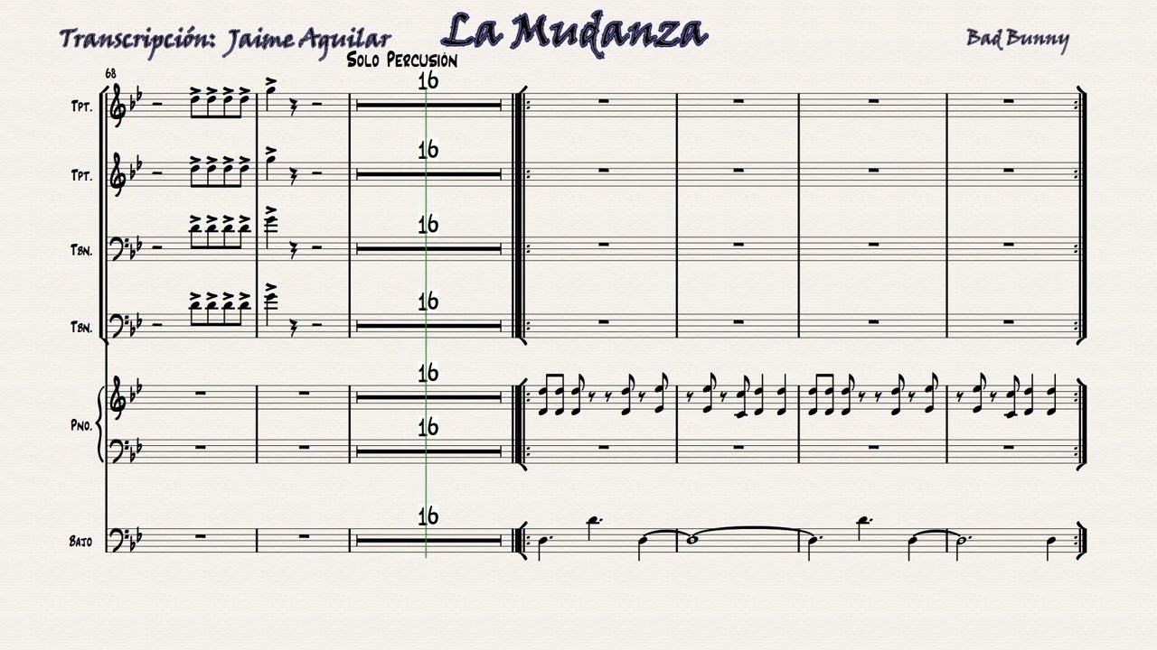 La Mudanza (Bad Bunny)  Score Bajo Piano Y Metales