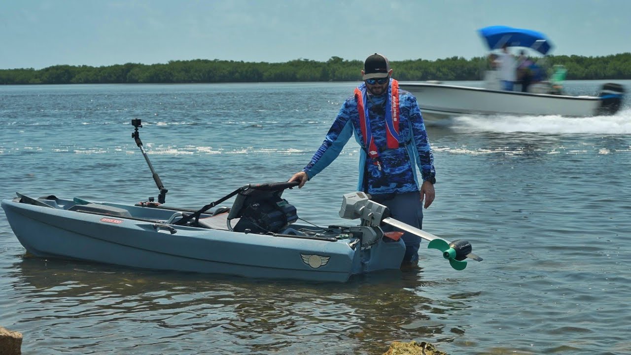 Finally! 3HP Electric Outboard on a Kayak Jonny Boats Bass 100 with Newport NT300