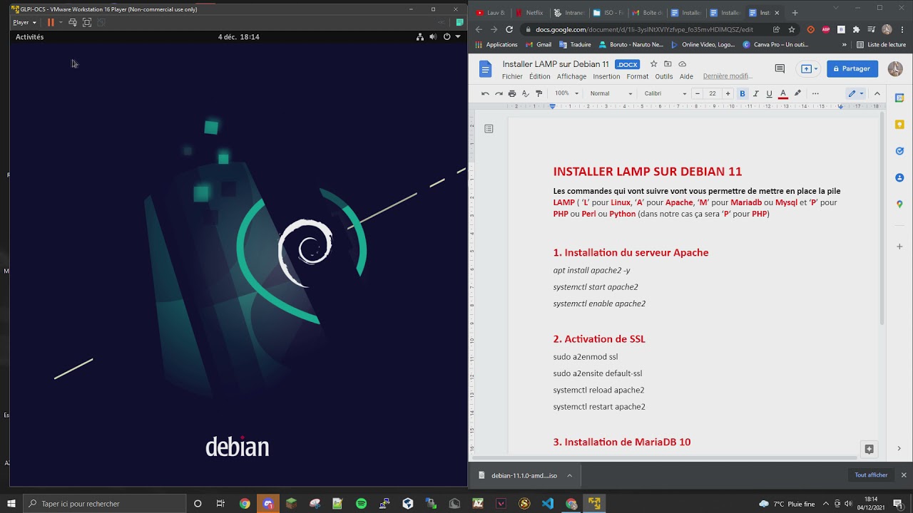 Installation d'une machine virtuelle sous debian 10 avec GLPI, OCSInventory et l'agent OCS