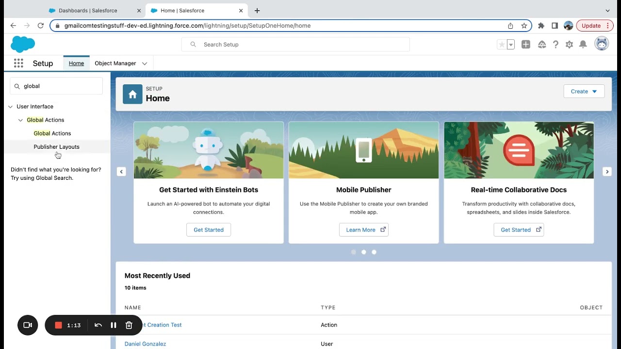 Adding a Global Action to Salesforce Publisher Layout