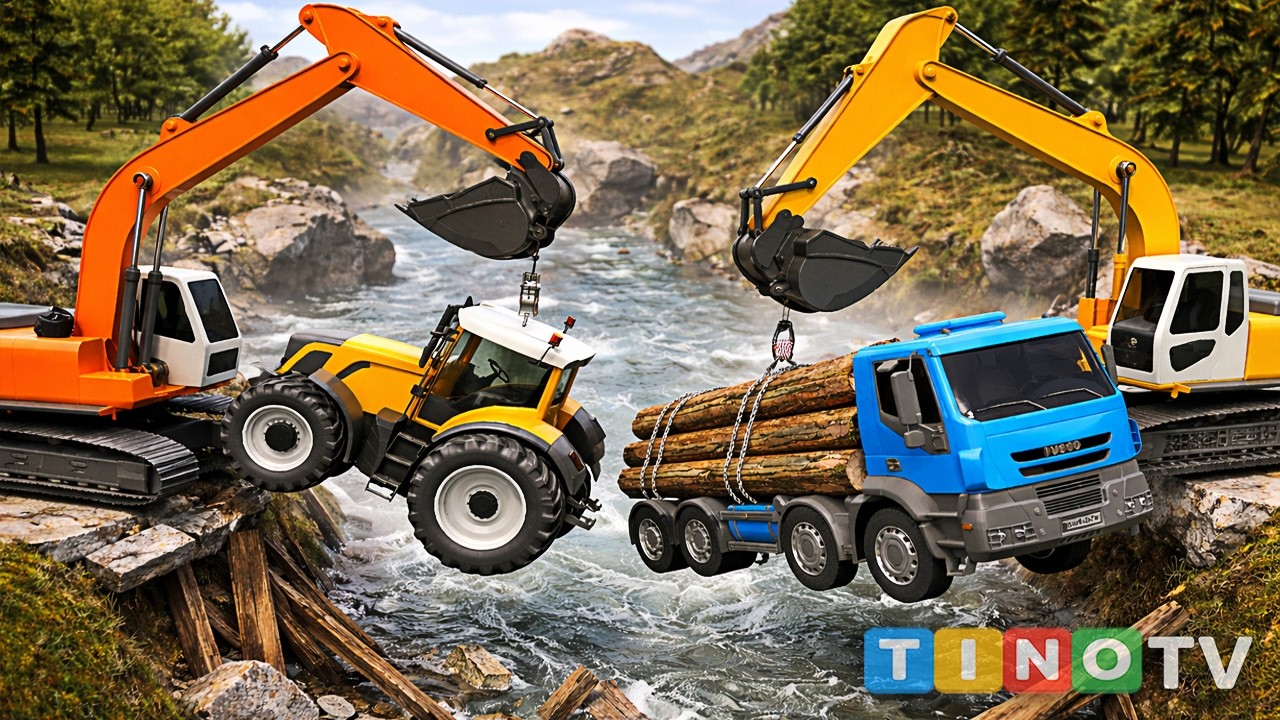 Bridge Collapse Disaster! Tractor & Logging Truck Fall 🚧 Epic Bridge Repair Construction Simulation