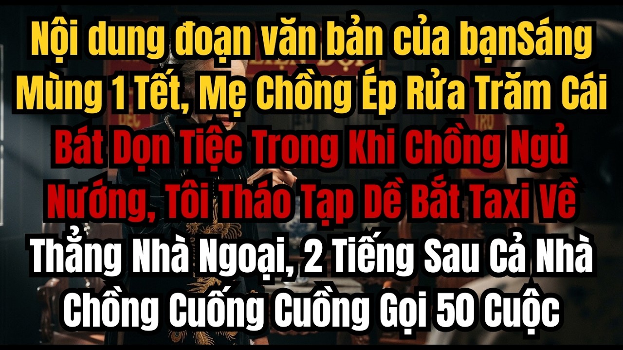 Sáng Mùng 1 Tết, Mẹ Chồng Ép Rửa Trăm Cái Bát Dọn Tiệc Trong Khi Chồng Ngủ Nướng, Tôi Tháo Tạp Dề Bắ