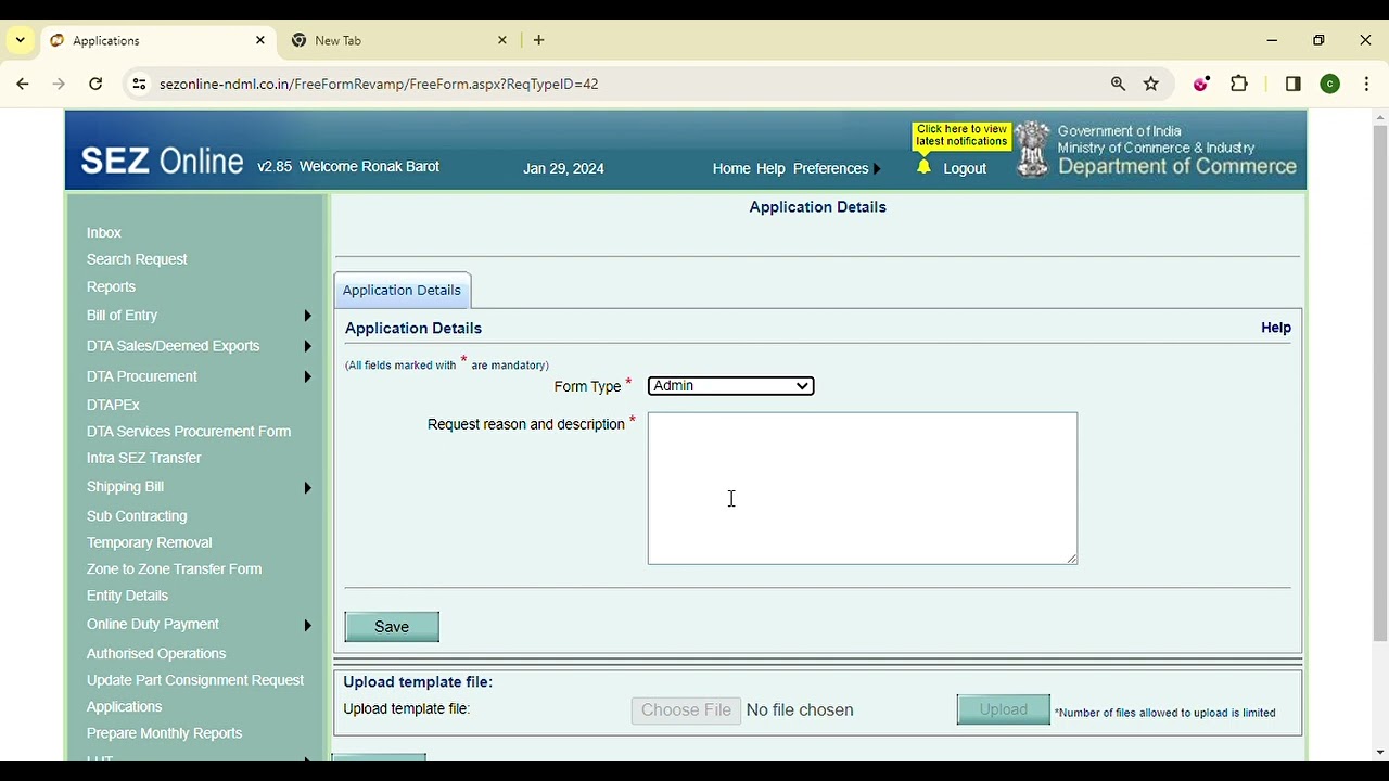 How to File Free form Applications in SEZ online , DCP .