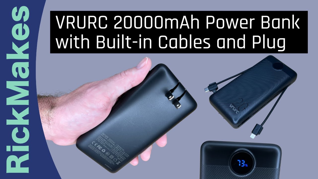 Powerbank VRURC 20000mAh z wbudowanymi kablami i wtyczką
