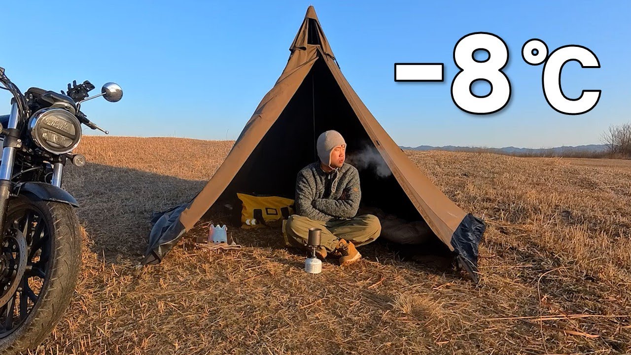 혹한 모토캠핑, 난로 없이 텐트 하나로 살아남기 (꼬막&소고기 I GB350)