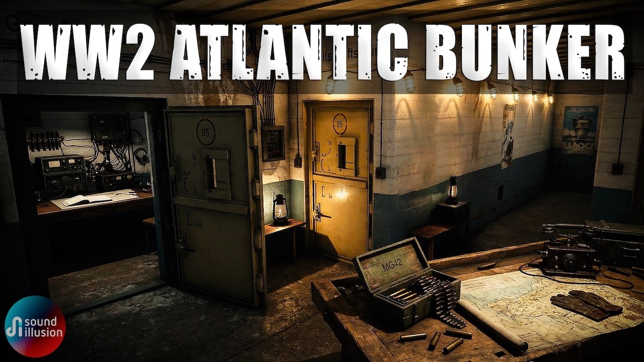 WWII Atlantic Wall Bunker Ambience for Sleep | German Command & Communications Hub 8 Hours