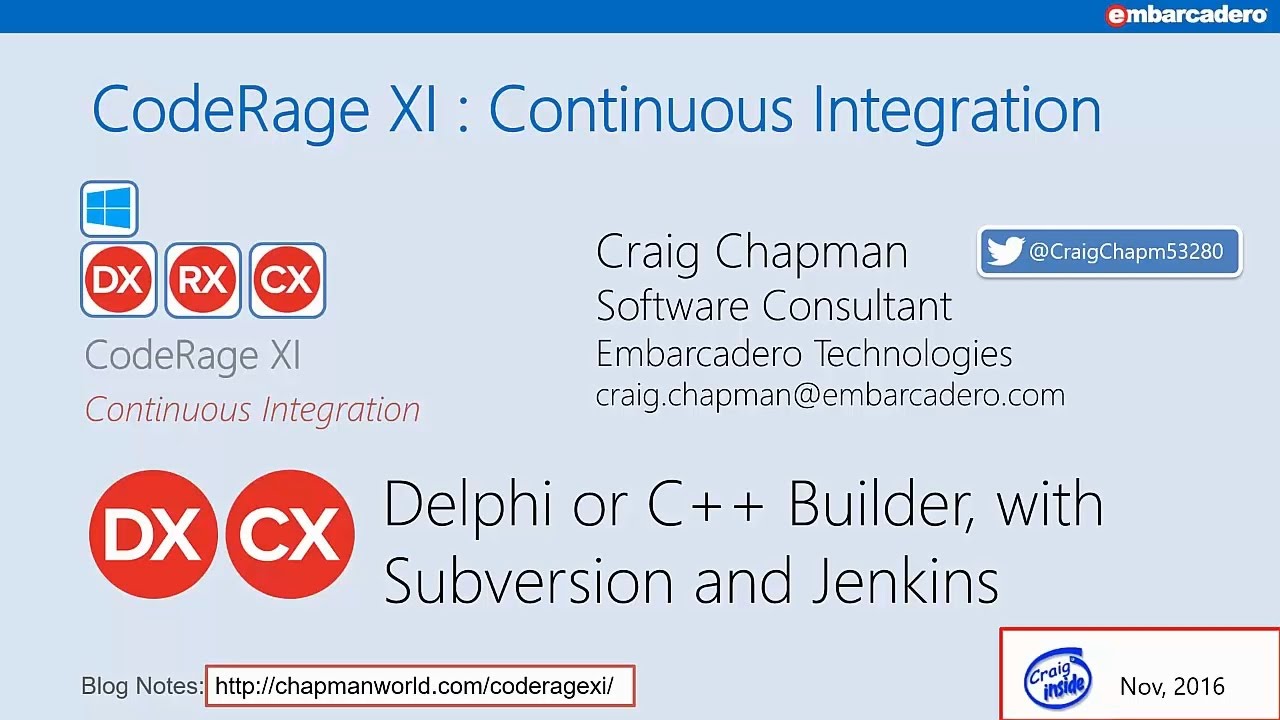 Continuous integration with SVN, Jenkins and DUnit (Delphi) with Craig Chapman - CodeRage XI