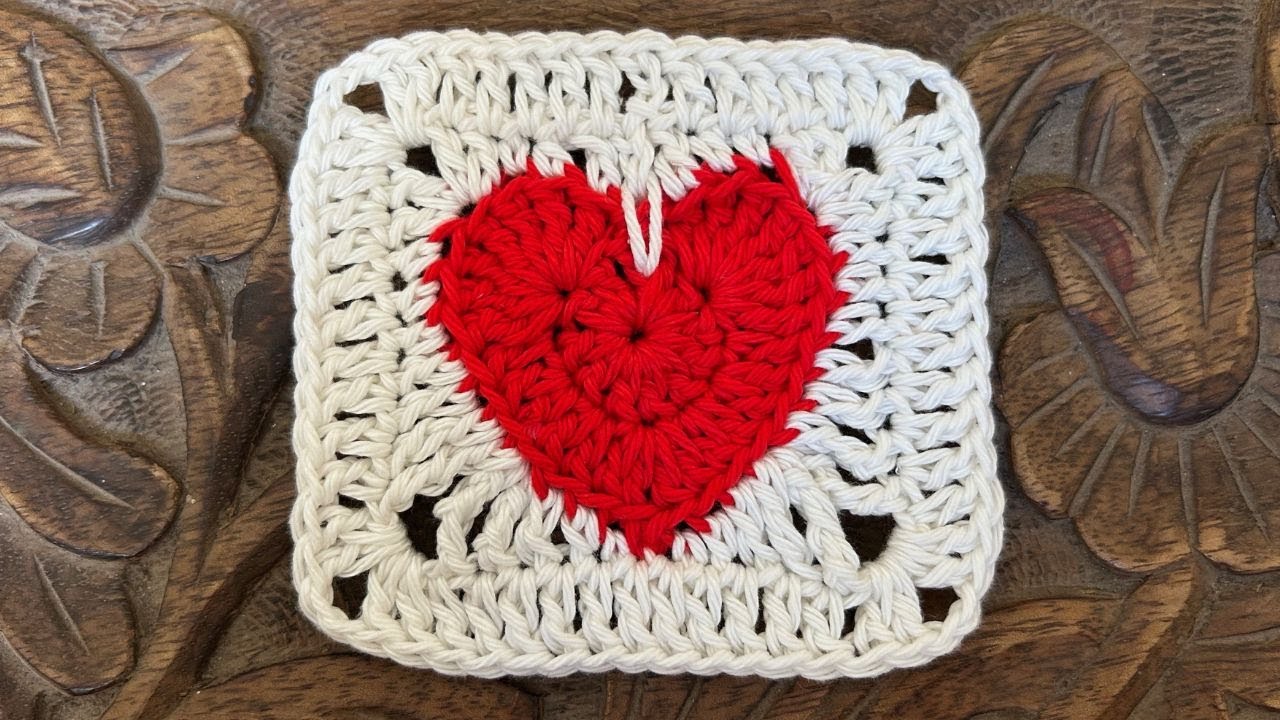 Crochet Heart Granny Square Easy Tutorial | Crochet Heart Coaster | Crochet Valentine Ideas