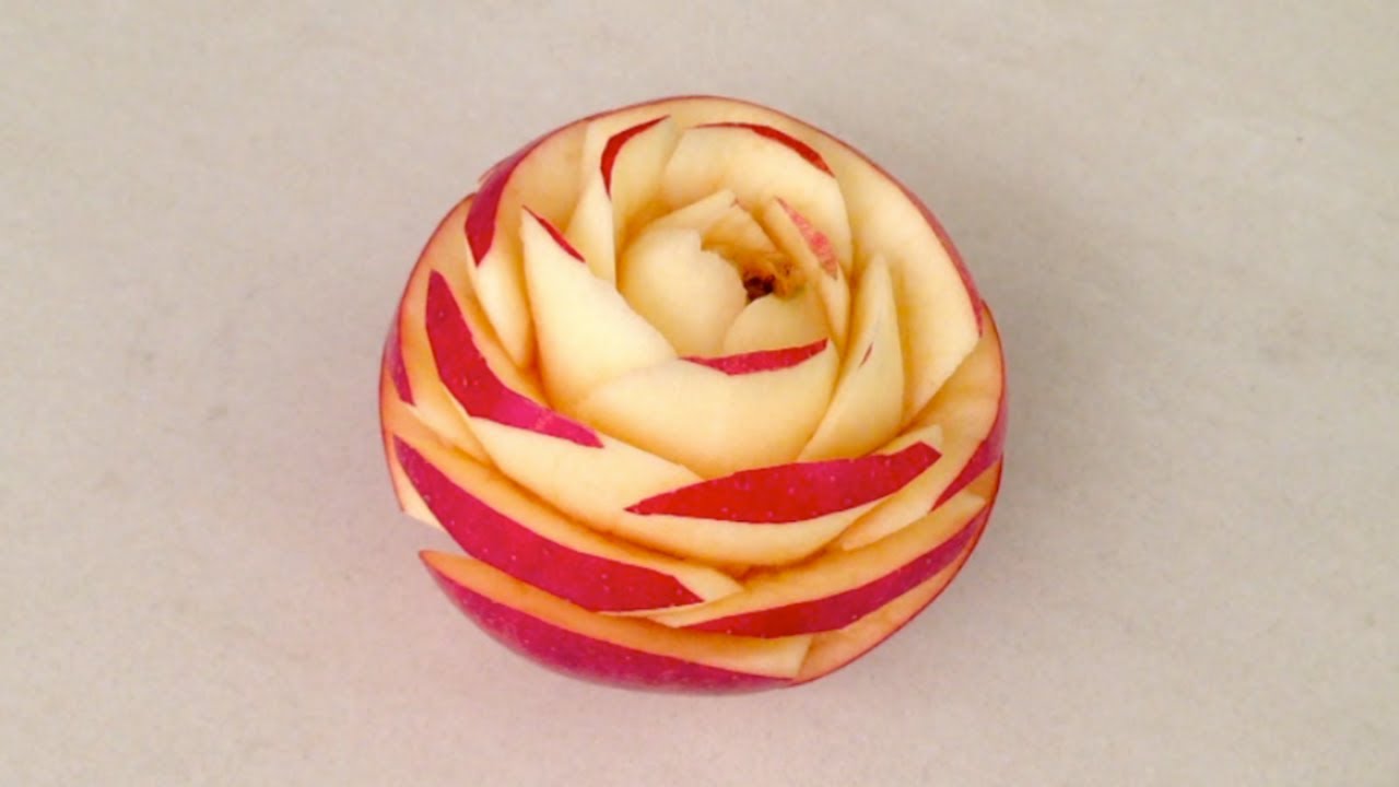 Pink Lady Apple Rose Flower - Beginners Lesson 44 By Mutita Art Of Fruit And Vegetable Carving