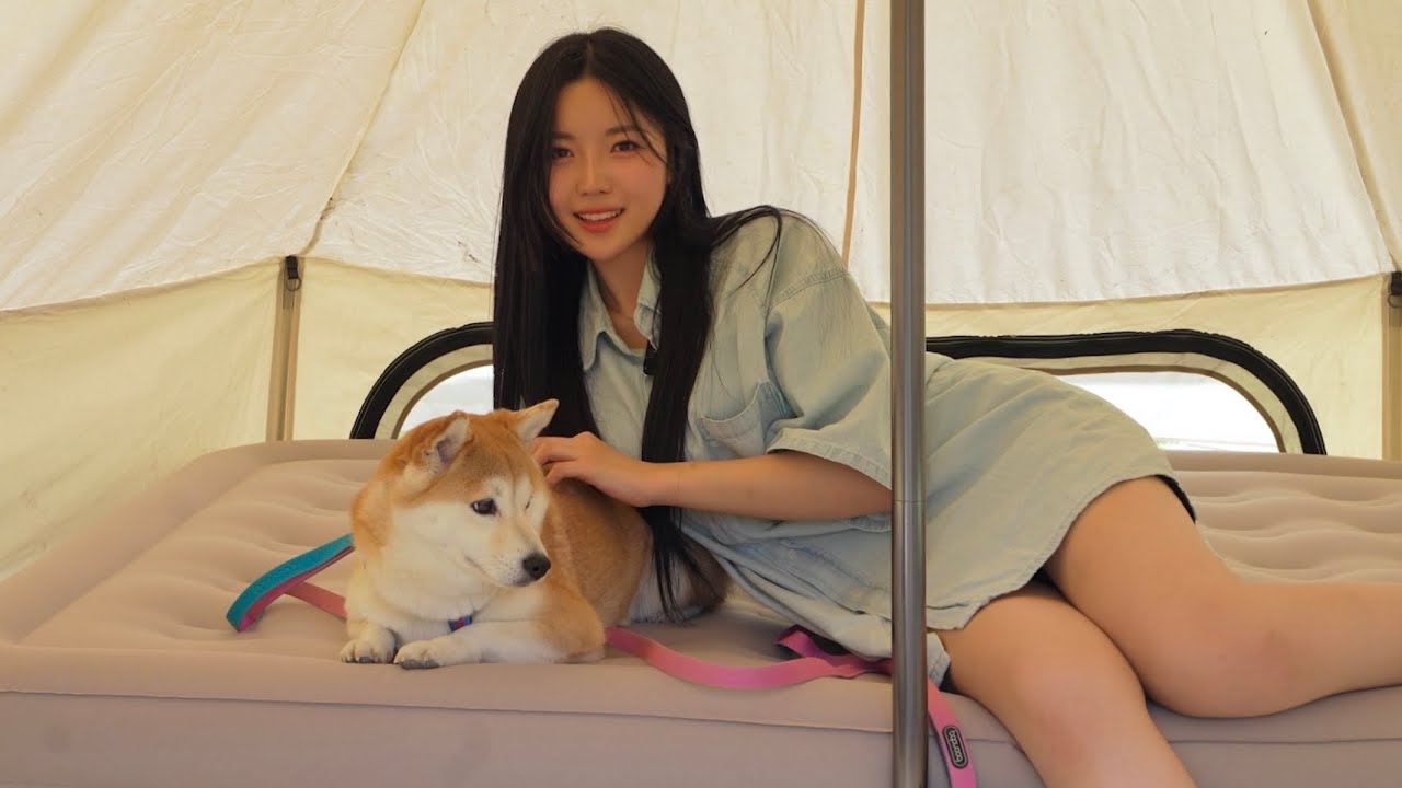바로 앞 계곡에서 물놀이👙｜파닭전에 시원한 맥주🍺｜쭈삼까지 먹다가 끝난 캠핑｜역대급 애견동반 캠핑장