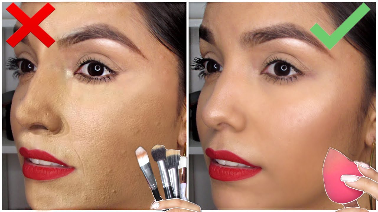 CÓMO APLICAR LA BASE correctamente con BROCHA y ESPONJA 🙌🤩 / ¡Piel sin grumos!