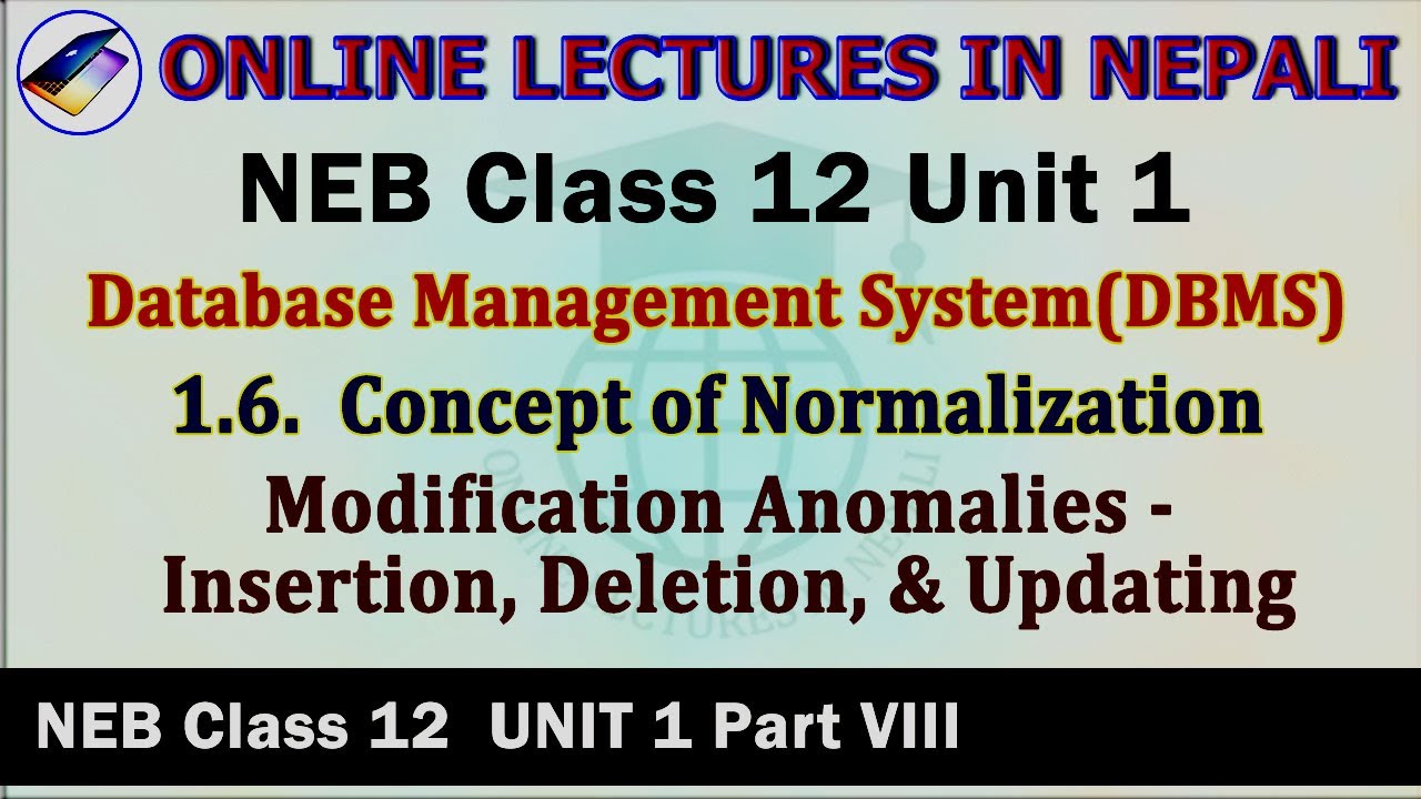 8. Normalization || Modification Anomalies: Insertion, Deletion & Update Anomalies || NEB Class 12||