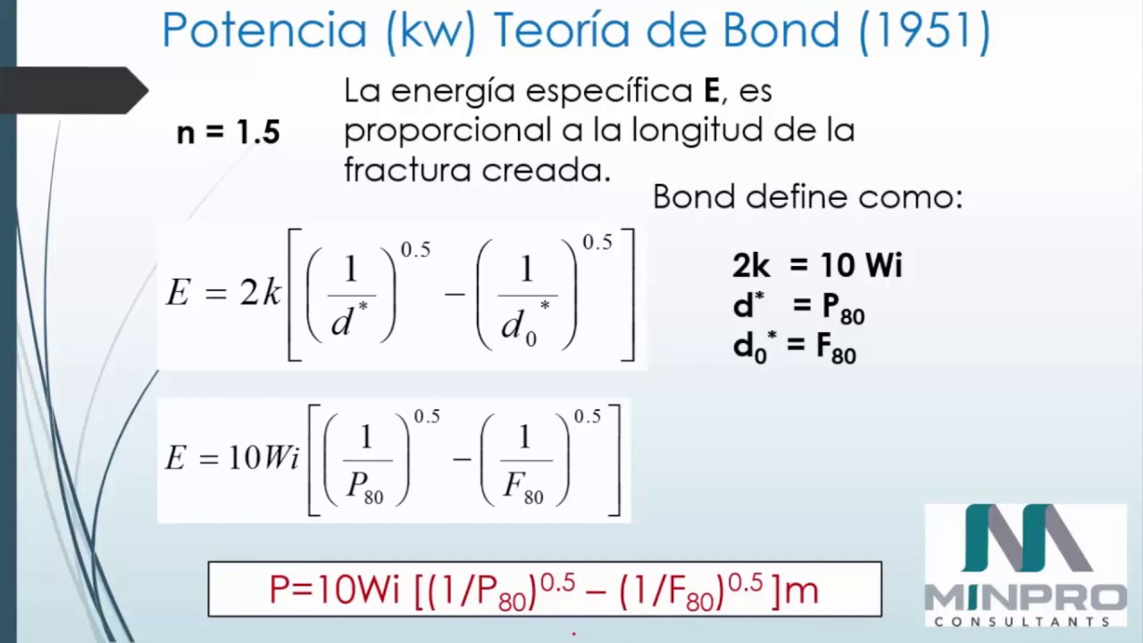 5. Teoría de Bond para estimar la potencia en molinos de bolas y Wi del mineral