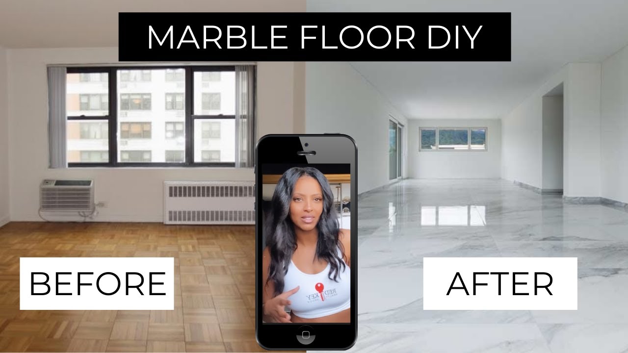 DIY MARBLE FLOOR | USING PEEL & STICK CONTACT PAPER| RENTER FRIENDLY